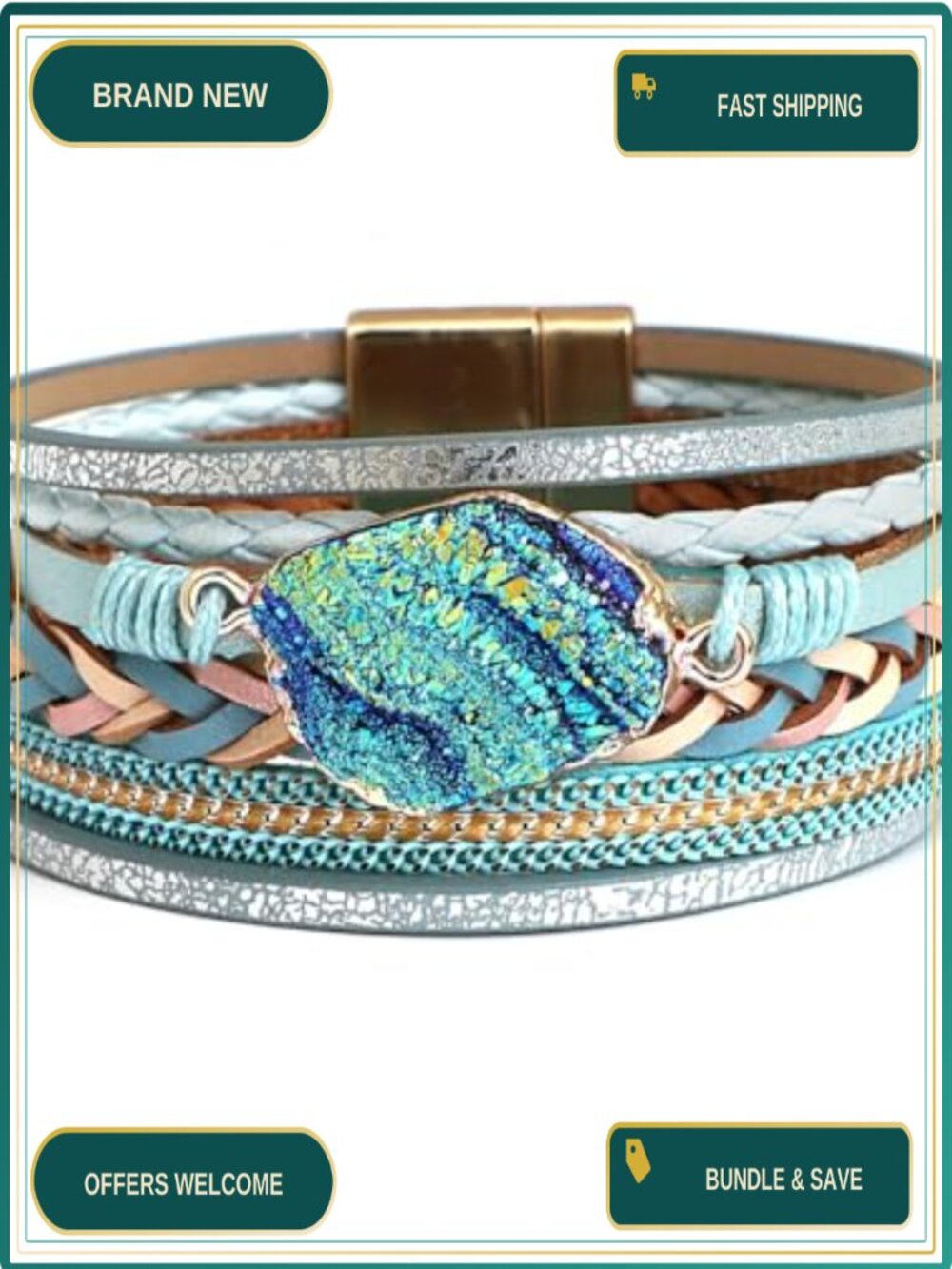 Leather Wrap Bracelet Woven Boho Western Stacked Cuff for Women